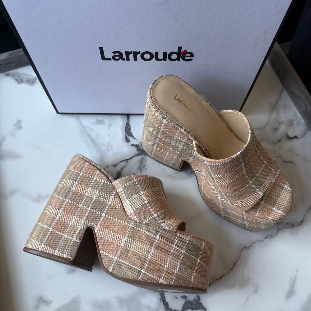 NEW Larroude Wanda Plaid Chunky Platform Mule Size 8.5